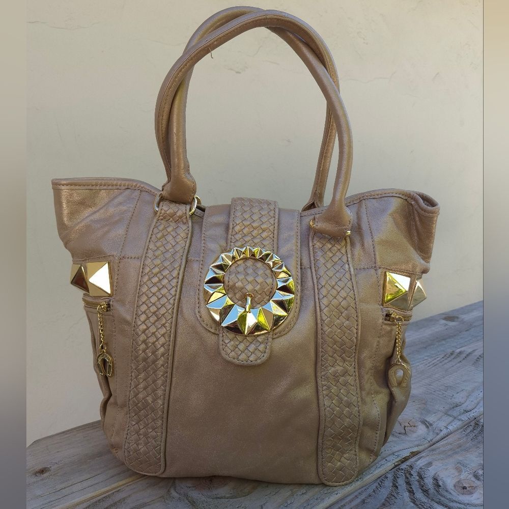 Betsey Johnson Rare Vintage Leather Starburst  Studded Gold Bag